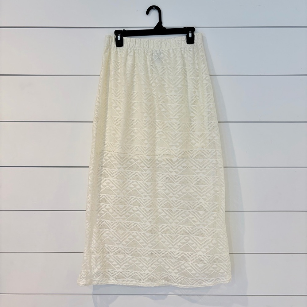 Empyre Mini Skirt Ivory Lace Overlay Boho Minimal Core Elastic Waist L Tribal